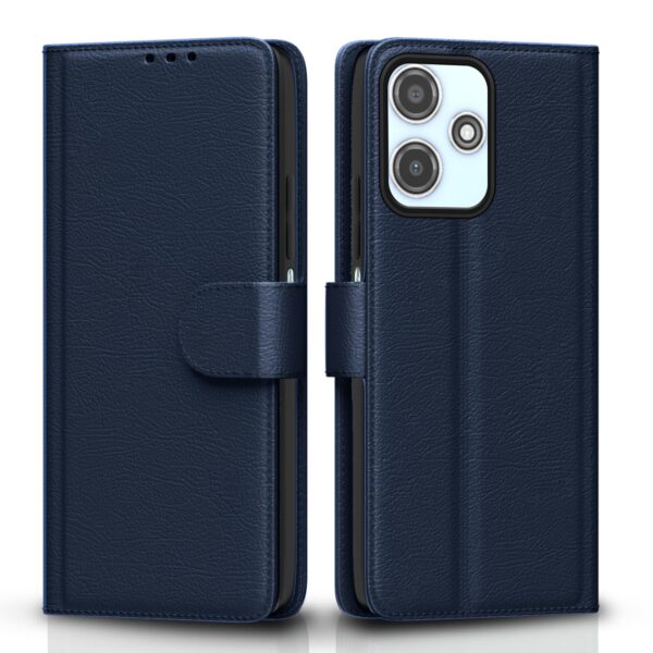 Pikkme Flip Cover Leather Finish | Inside TPU with Card Pockets | Wallet Stand and Shock Proof | Complete Protection Flip Case for Redmi 12 5G / Poco M6 Pro 5G(Blue)