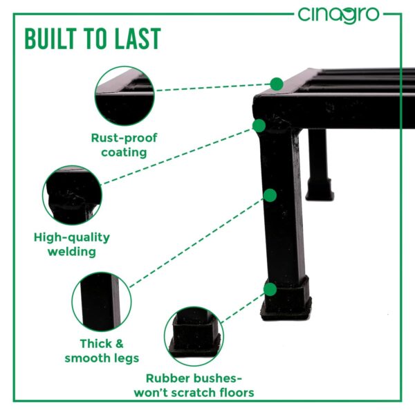 CINAGRO Anti Rust Square Metal Plant Stand (Black, Pack of 1) - 9.84 inches, Strong Durable Plant Stands for Outdoor Balcony, Indoor Living Room, Gamla Planters for Home Decor