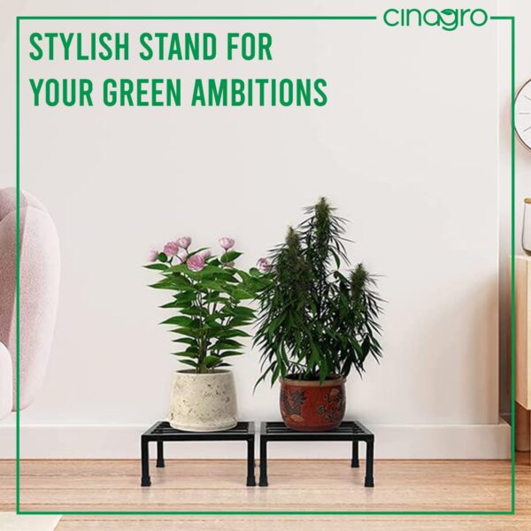 CINAGRO Anti Rust Square Metal Plant Stand (Black, Pack of 1) - 9.84 inches, Strong Durable Plant Stands for Outdoor Balcony, Indoor Living Room, Gamla Planters for Home Decor