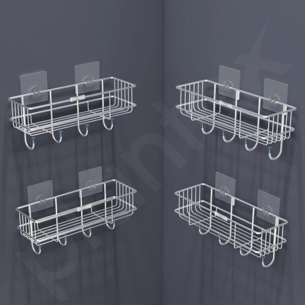 Plantex Stainless Steel Self-Adhesive Multipurpose Bathroom Shelf with Hooks/Towel Holder/Rack/Bathroom Accessories-Wall Mount - Pack of 4 (Chrome)