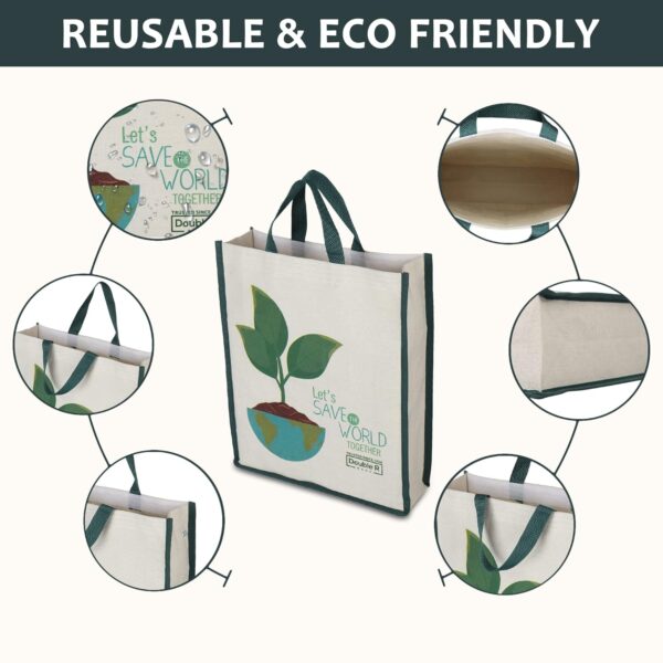 DOUBLE R BAGS Eco-Friendly, Reusable & Multi-Purpose Cotton Canvas Bag With Reinforced Handles For Kitchen Essentials Grocery, Fruits And Vegetables (Pack of 4, All Mix)