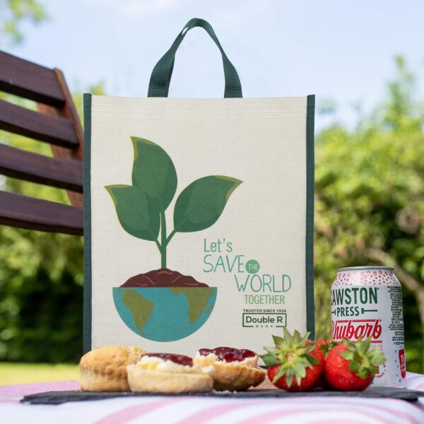 DOUBLE R BAGS Eco-Friendly, Reusable & Multi-Purpose Cotton Canvas Bag With Reinforced Handles For Kitchen Essentials Grocery, Fruits And Vegetables (Pack of 4, All Mix)