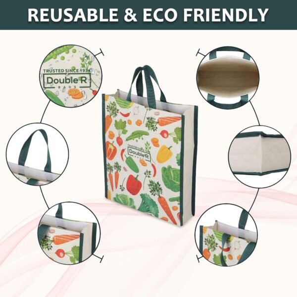DOUBLE R BAGS Eco-Friendly, Reusable & Multi-Purpose Cotton Canvas Bag With Reinforced Handles For Kitchen Essentials Grocery, Fruits And Vegetables (Pack of 4, All Mix)
