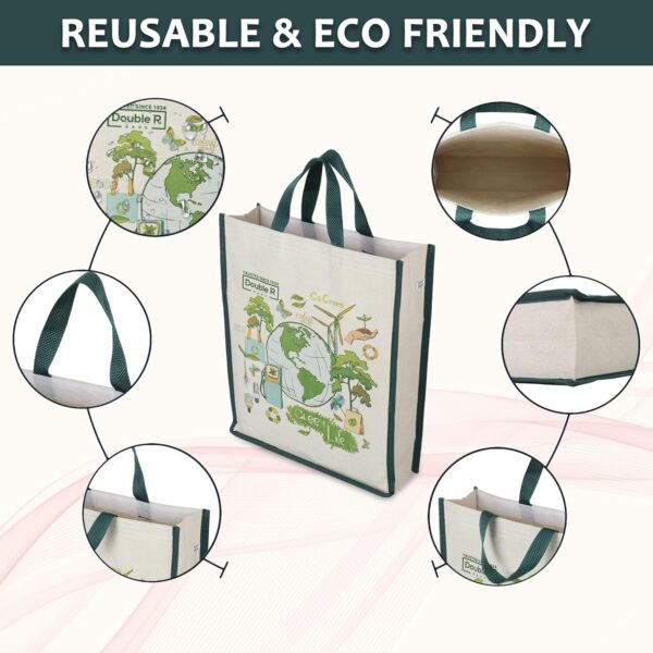 DOUBLE R BAGS Eco-Friendly, Reusable & Multi-Purpose Cotton Canvas Bag With Reinforced Handles For Kitchen Essentials Grocery, Fruits And Vegetables (Pack of 4, All Mix)