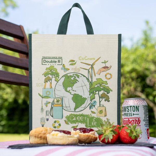 DOUBLE R BAGS Eco-Friendly, Reusable & Multi-Purpose Cotton Canvas Bag With Reinforced Handles For Kitchen Essentials Grocery, Fruits And Vegetables (Pack of 4, All Mix)