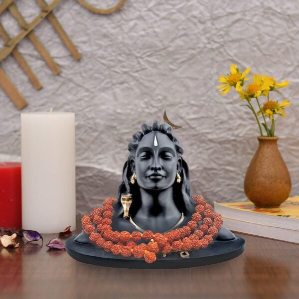 JD FRESH 3 Inch Adiyogi Statue with Rudraksh Mala/Resin Car Dashboard Idols/Lord Shiva for Pooja/Shivratri Gift/Decor/Shiv Murti/Mahadev Statues/Decorative Items for Home/Office(Black)