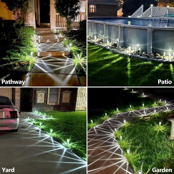 DenicMic Solar Pathway Lights Outdoor 10 Pack LED Waterproof Stainless Steel Garden Stake Lights for Path, Walkway, Driveway, Yard, Patio, Garden Decor (Cold White)