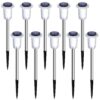 DenicMic Solar Pathway Lights Outdoor 10 Pack LED Waterproof Stainless Steel Garden Stake Lights for Path, Walkway, Driveway, Yard, Patio, Garden Decor (Cold White)