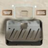 1Pack, Wall-Mounted Soap & Sponge Holder with Hooks – Self-Adhesive Bathroom Organizer with Drainage Tray, Rustproof Shower and Kitchen Accessory