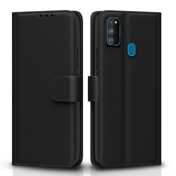 Pikkme Flip Cover Leather Finish | Inside TPU with Card Pockets | Wallet Stand and Shock Proof | Complete Protection Flip Case for Samsung Galaxy M30s / M21 / M21 2021(Black)