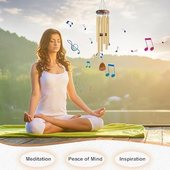 Wind Chimes for Balcony Home Decor – 6 Rod Metal Pipes with Wooden Top – Melodious Sound, Positive Energy, Vastu Gift for Garden, Patio, Meditation & Pooja Room (Multicolor)