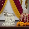 Vail Creation German Silver Kamdhenu Cow and Calf Idol Decoration for Pooja Room Gift Worship Office Home Decor Items | Silver Cow and Calf Statue