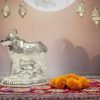 Vail Creation German Silver Kamdhenu Cow and Calf Idol Decoration for Pooja Room Gift Worship Office Home Decor Items | Silver Cow and Calf Statue