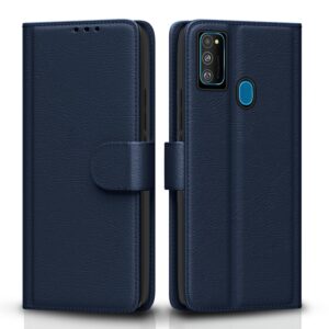 Pikkme Flip Cover for Samsung Galaxy M30s / M21 / M21 2021 Leather Finish | Inside TPU with Card Pockets | Wallet Stand and Shock Proof | Complete Protection Flip Case(Blue)