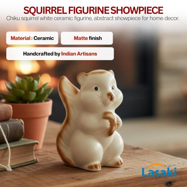 Lasaki Chiku The Squirrel White Ceramic Figurine showpiece Artifact Abstract Animal Statue for Indoor, Home, Office Decor, (L - 11.5 X W - 11 X H - 15.5 cm)