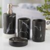 Kookee Ceramic Bathroom Set – Stylish 4 Piece Bath Accessories Kit with Soap Dispenser, Toothbrush Holder, Tumbler & Soap Dish – Modern & Designer Decor for Home & Guest Bathrooms, Black (10425)