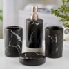 Kookee Ceramic Bathroom Set – Stylish 4 Piece Bath Accessories Kit with Soap Dispenser, Toothbrush Holder, Tumbler & Soap Dish – Modern & Designer Decor for Home & Guest Bathrooms, Black (10425)