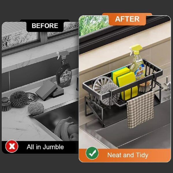 1775230508_Kitchen-Sink-Organizer-Stainless-Steel-Sponge-Holder-with-Drain-Tray-Dish-Wash-Scrubber-Soap-Stand-Rustproof-Sink-Caddy-for-Kitchen-Counter-Brush-Towel-Holder.jpg Kitchen Sink Organizer Stainless Steel Sponge Holder with Drain Tray, Dish Wash Scrubber & Soap Stand, Rustproof Sink Caddy for Kitchen Counter, Brush Towel Holder