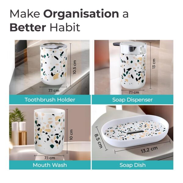 1775233480_The-Better-Home-Bathroom-Accessories-Set-4-Piece-Terrazzo-Design-Soap-Dispenser-Tooth-Brush-Holder-Mouth-Wash-Cup-Soap-Dish-for-Bathroom-Attractive-and-Stylish-Multicolor-Pack-of-4.jpg The Better Home Bathroom Accessories Set | 4 Piece Terrazzo Design | Soap Dispenser Tooth Brush Holder Mouth Wash Cup Soap Dish | for Bathroom | Attractive and Stylish | Multicolor | Pack of 4