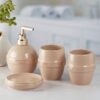 Kookee Ceramic Bathroom Set – Stylish 4 Piece Bath Accessories Kit with Soap Dispenser, Toothbrush Holder, Tumbler & Soap Dish – Modern & Designer Decor for Home & Guest Bathrooms, Light Brown (5758)