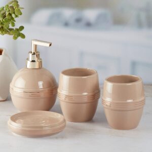 Kookee Ceramic Bathroom Set – Stylish 4 Piece Bath Accessories Kit with Soap Dispenser, Toothbrush Holder, Tumbler & Soap Dish – Modern & Designer Decor for Home & Guest Bathrooms, Light Brown (5758)