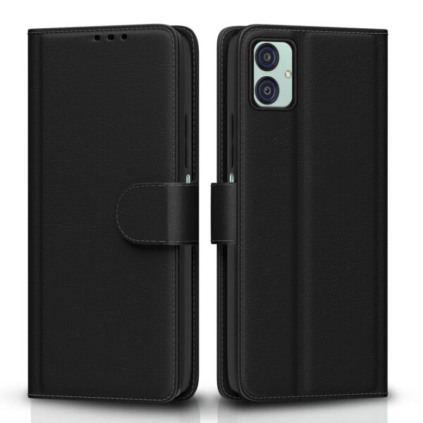 Pikkme Flip Cover Leather Finish | Inside TPU with Card Pikkme Flip Cover Leather Finish | Inside TPU with Card Pockets | Wallet Stand and Shock Proof | Complete Protection Flip Case for Samsung Galaxy M04 / F04 / A04e(Black)