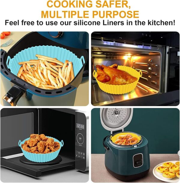 Air Fryer Silicon Tray Liners I Round Silicone Basket Baking Tray I Pot with Ear Handles I Nonstick Reusable Heat Resistant I Cooking Oven Fryer - Multicolor (8 inch, Pack of 2)