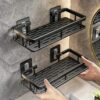 Vedantika Wall Mounted Shelf for Bathroom & Kitchen | Rust-Proof Metal Organizer Rack | Space Saving Storage Holder | Multipurpose Wall Shelf for Home, Office (Black) (Pack of -2)