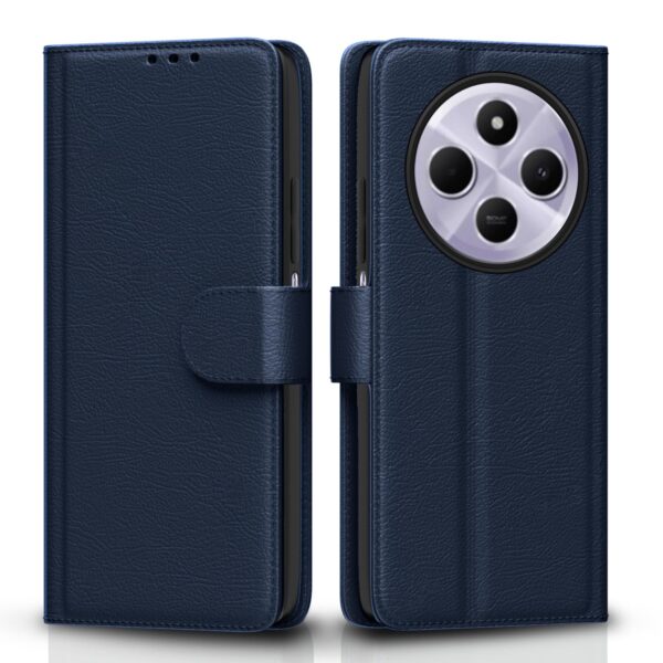 Pikkme Flip Cover Leather Finish | Inside TPU with Card Pikkme Flip Cover Leather Finish | Inside TPU with Card Pockets | Wallet Stand and Shock Proof | Complete Protection Flip Case for Redmi A4 5G / Redmi 14C 5G / Poco C75 5G (Blue)