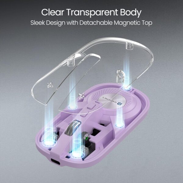 1775262243_Portronics-Toad-8-Transparent-Wireless-Bluetooth-Mouse-with-Dual-Wireless-BT-2.4-GHz-Rechargeable-Battery-Noise-Free-Clicking-ShowHide-Desktop-Multi-Device-Pair-Adjust-Sensitivity-Purple.jpg Portronics Toad 8 Transparent Wireless Bluetooth Mouse with Dual Wireless (BT + 2.4 GHz), Rechargeable Battery, Noise-Free Clicking, Show/Hide Desktop, Multi-Device Pair, Adjust Sensitivity (Purple)