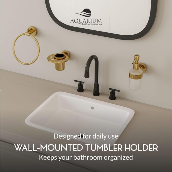 Aquarium Bath Tumbler & Cup Holder for Bathroom, Kitchen | Made with Stainless Steel 304 | PVD Rose Gold Finish | Ideal Bathroom Accessories for Home | Ruby (Gold)