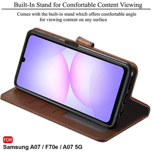 TheGiftKart Flip Back Cover Case for Samsung Galaxy M17e 5G / A07 / F70e / A07 5G | Dual-Color Leather Finish | Inbuilt Stand & Pockets | Wallet Style Flip Cover Case (Faux Leather, Brown & Coffee)