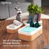 Lifelong Bathroom Organiser | 3 - Bamboo Makeup Basket, Countertop, Perfume Shelf & Water-Resistant Tray for Toiletries | Elegant & Functional Storage Solution for Counter & Table Accessories