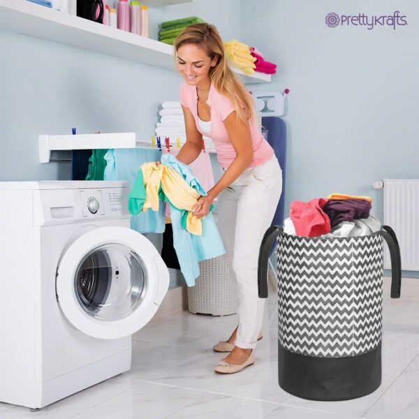 1775293140_PrettyKrafts-45L-Non-Woven-Wave-Printed-Round-Foldable-Large-Laundry-BagBasket-With-Handle-Freestanding-Cloth-Storage-Organizer-for-Bedroom-Bathroom-36x36x45cm-Black-White-Set-of-1.jpg PrettyKrafts 45L Non Woven Wave Printed Round Foldable Large Laundry Bag/Basket With Handle, Freestanding Cloth Storage Organizer for Bedroom, Bathroom (36x36x45cm, Black & White, Set of 1)