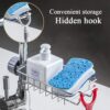 Stainless Steel Faucet Sponge Holder Rack, Kitchen and Bathroom Sink Organizer Caddy with Soap Scrubber Stand and Towel Holder