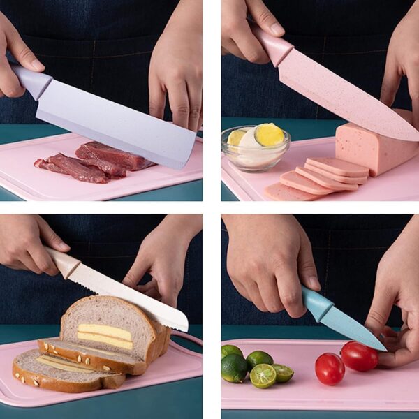 Professional Colorful Kitchen Knives Set of 6 Pieces, Non-Stick Blades with High Carbon Stainless Steel (Multicolour)(Colourful Knife for Kitchen) (6)