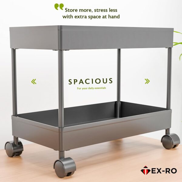 TEX-RO Plastic Storage Rack for Bedroom/Shelf for Bedroom/Bathroom Storage Rack/Trolley for Kitchen Storage/Multipurpose Storage Rack (Black, 2 Layer)