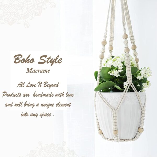 Aster Macrame Plant Hangers, Unique Designs,Handmade Cotton Rope Hanging Planters Flower Pots Holder Stand, for Indoor Outdoor Boho (POTS NOT Included) (White Set of 2)