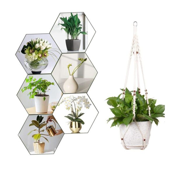 Aster Macrame Plant Hangers, Unique Designs,Handmade Cotton Rope Hanging Planters Flower Pots Holder Stand, for Indoor Outdoor Boho (POTS NOT Included) (White Set of 2)