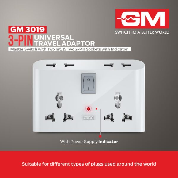 1775321114_GM-3019-3-Pin-Universal-Multi-Plug-Travel-Adaptor-with-6-AMP-for-Home-Applications-Computers-Laptops.jpg GM 3019 3 Pin Universal Multi Plug Travel Adaptor with 6 AMP for Home Applications, Computers, Laptops