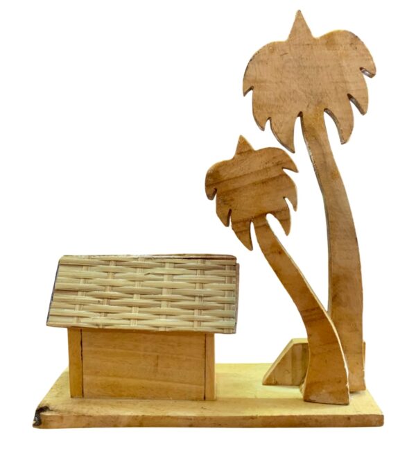 Awesome Assam Handicrafts Collection- Self-Standing Solid Wood & Bamboo Showpiece/Decor Item- Village Hut, 21cm H x 18cm W x 6cm D (Maroon, Yellow & Other)