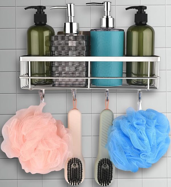 1775328626_Stainless-Steel-Self-Adhesive-Bathroom-Shelf-with-4-Hooks-for-WallShelf-OrganizerKitchen-Shelf-with-Magic-Stickers-Saving-Wall-Mounted-Bathroom-Shelf-Pack-of-2-Chrome.jpg Stainless Steel Self Adhesive Bathroom Shelf with 4 Hooks for Wall/Shelf Organizer/Kitchen Shelf with Magic Stickers, Saving Wall Mounted Bathroom Shelf, Pack of 2, Chrome