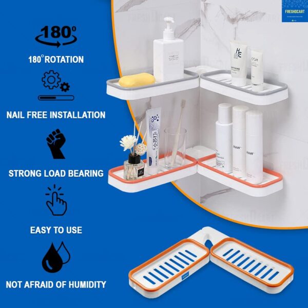 JIALTO 1 Pcs Bathroom Accessories Adhesive Wall Shelves Foldable Corner Shelf, Bathroom Shelf for Wall Mounted Soap Holder for Bathroom Organiser - Orange