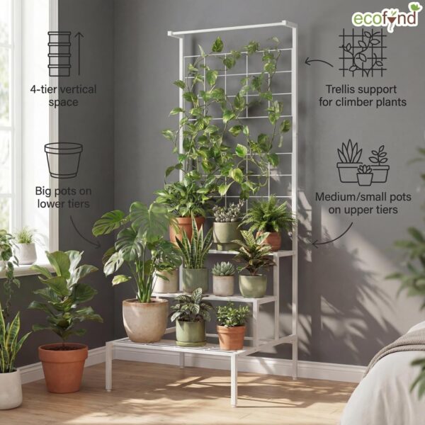 1775347688_ecofynd-Bloom-Plant-Stands-for-Outdoor-Balcony-Flower-Pot-Stand-for-Indoor-Plants-Large-Metal-Planter-Stand-for-Living-Room-home-decor-Indoor-Outdoor-plants-4-Tier-White.jpg ecofynd Bloom Plant Stands for Outdoor Balcony, Flower Pot Stand for Indoor Plants, Large Metal Planter Stand for Living Room, home decor, Indoor & Outdoor plants, 4 Tier, (White)