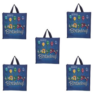 DOUBLE R BAGS Reusable Multi-Purpose Shopping Bags with Handles for Grocery, Vegetables & Kitchen Essentials | Tote Bag (Pack of 5, Birthday Print, Blue, 35.6X35.6X12.7 cm, 1 Compartment)