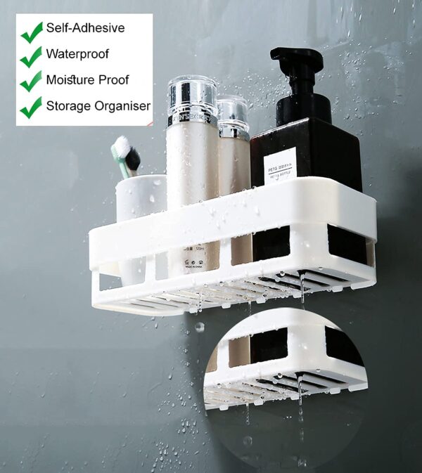 Plastic Strong Adhesive Bathroom and Kitchen Self Adhesive Wall Mounted Soap Stand and Bathroom Shelves Self Stick for Shampoo; Conditioner and etc - White (Bathroom Shelve 2Pcs)…