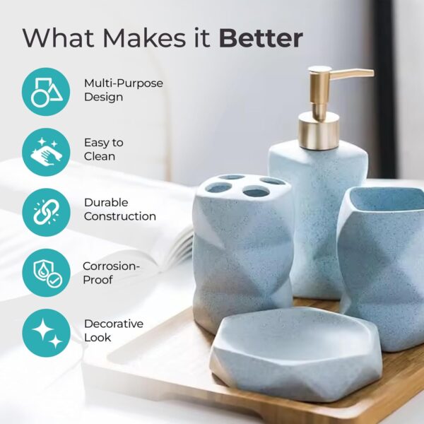 1775370338_The-Better-Home-4pcs-Ceramic-Bathroom-Set-Soap-Dispenser-380ML-2-Toothbrush-Holders-Soap-Holder-For-Bathroom-Bathroom-Accessories-Items-Liquid-Soap-Dispenser-For-Bathroom-Soap-Case-Blue.jpg The Better Home 4pcs Ceramic Bathroom Set | Soap Dispenser (380ML), 2 Toothbrush Holders & Soap Holder For Bathroom | Bathroom Accessories Items | Liquid Soap Dispenser For Bathroom | Soap Case | Blue