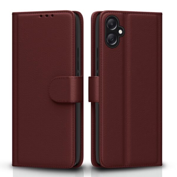 Pikkme Flip Cover Leather Finish | Inside TPU with Card Pockets | Wallet Stand and Shock Proof | Complete Protection Flip Case for Samsung Galaxy A05 / M05 / F05 (Brown)