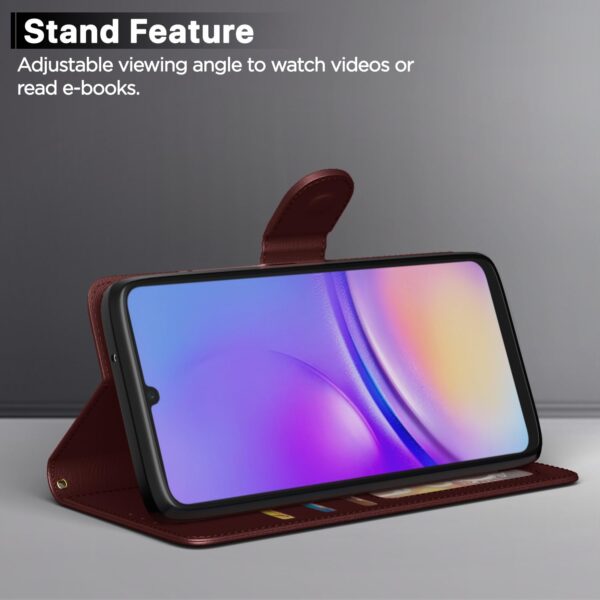 Pikkme Flip Cover Leather Finish | Inside TPU with Card Pockets | Wallet Stand and Shock Proof | Complete Protection Flip Case for Samsung Galaxy A05 / M05 / F05 (Brown)