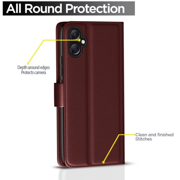 Pikkme Flip Cover Leather Finish | Inside TPU with Card Pockets | Wallet Stand and Shock Proof | Complete Protection Flip Case for Samsung Galaxy A05 / M05 / F05 (Brown)